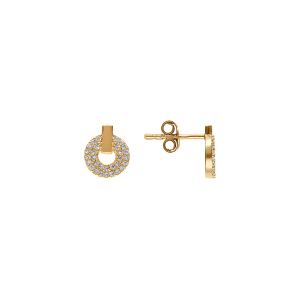 BOUCLES D'OREILLES TIGE PLAQUÉ OR RONDE OXYDES BLANCS SERTIS