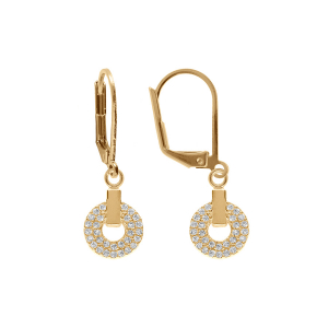 BOUCLES D'OREILLES DORMEUSE PLAQUÉ OR  RONDE OXYDES BLANCS SERTIS