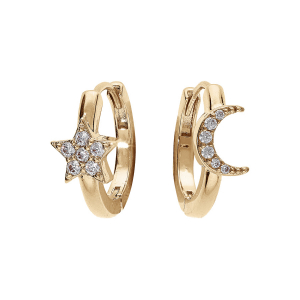 CRÉOLES ARTICUULÉE 15MM  1 COTÉ LUNE 1 COTÉ ETOILE OXYDES BLANCS SERTIS