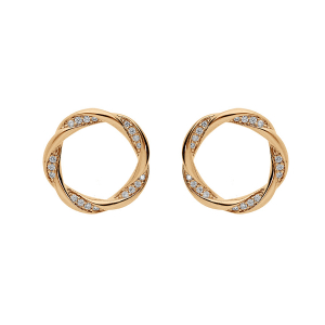 BOUCLES D'OREILLES PLAQUÉ OR CERCLE TORSADE AVEC OXYDES BLANCS SERTIS