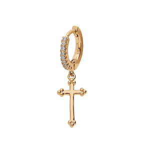 BOUCLES D'OREILLES PLAQUÉ OR MONO CREOLE AVEC CROIX OXYDES BLANCS SERTIS (UNITÉ)
