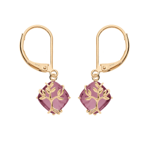 BOUCLES D'OREILLES PLAQUÉ OR  OXYDE VIOLET AVEC ARBRE DE VIE
