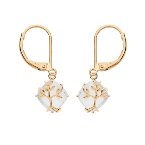 BOUCLES D'OREILLES PLAQUÉ OR  OXYDE BLANC AVEC ARBRE DE VIE