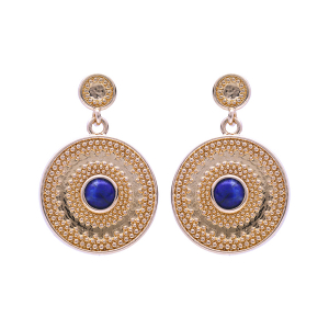 BOUCLES D'OREILLES TIGE PLAQUÉ OR FORME RONDE PIERRE LAPIS LAZULI VÉRITABLE