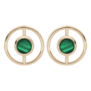 BOUCLES D'OREILLES PLAQUÉ OR RONDE EVIDÉ PIERRE MALACHITE VÉRITABLE