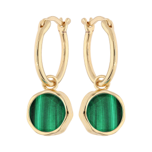 BOUCLES D'OREILLES PLAQUÉ OR CRÉOLES FORME IRREGULIERE AVEC MALACHITE VÉRITABLE
