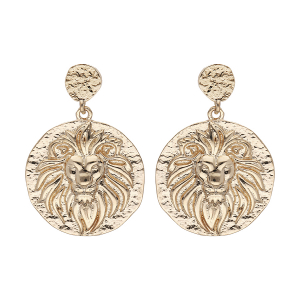 BOUCLES D'OREILLES TIGE PLAQUÉ OR PENDANTE LION FINITION ANTIQUE