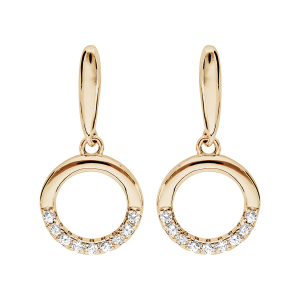 BOUCLES D'OREILLES TIGE PLAQUÉ OR PENDANTE CERCLE OXYDES BLANCS SERTIS