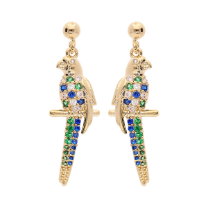 BOUCLES D'OREILLES PLAQUÉ OR PERROQUET EMPIERRÉ