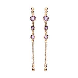 BOUCLES D'OREILLES TIGE PLAQUÉ OR PENDANTES OXYDES RONDS VIOLETS