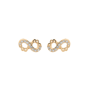 BOUCLES D'OREILLES TIGE PLAQUÉ OR MOTIF INFINI 8MM AVEC OXYDES BLANCS SERTIS