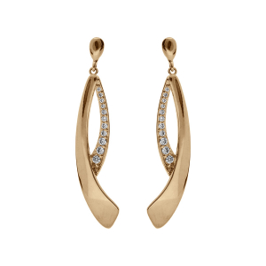 BOUCLES D'OREILLES PLAQUÉ OR 2 BRANCHES AVEC OXYDES BLANCS SERTIS