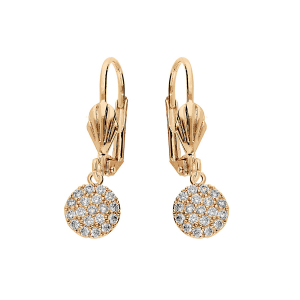 BOUCLES D'OREILLES DORMEUSE PLAQUÉ OR PASTILLE OXYDES BLANCS SERTIS