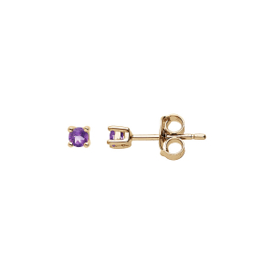BOUCLES D'OREILLES TIGE PLAQUÉ OR PIERRE VÉRITABLE AMÉTHYSTE 2.5MM
