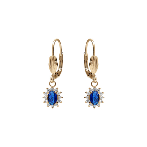 BOUCLES D'OREILLES DORMEUSE PLAQUÉ OR OXYDE CENTRAL BLEU FONCE ENTOURAGE OXYDES BLANCS 7.5MM X 9.5MM