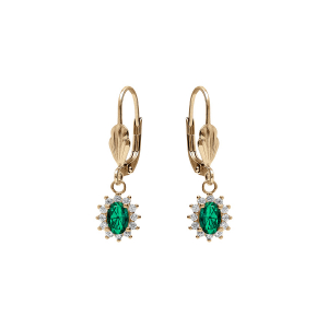 BOUCLES D'OREILLES DORMEUSE PLAQUÉ OR OXYDE CENTRAL VERT ENTOURAGE OXYDES BLANCS 7.5MM X 9.5MM