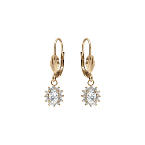 BOUCLES D'OREILLES DORMEUSE PLAQUÉ OR OXYDE CENTRAL BLANC ENTOURAGE OXYDES BLANCS 7.5MM X 9.5MM