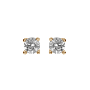 BOUCLES D'OREILLES TIGE SOLITAIRE PLAQUÉ OR OXYDE BLANC SERTI 4 GRIFFES 3MM
