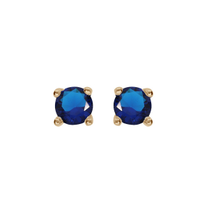 BOUCLES D'OREILLES TIGE SOLITAIRE PLAQUÉ OR OXYDE ROND BLEU SERTI 4 GRIFFES 3MM