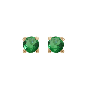 BOUCLES D'OREILLES TIGE SOLITAIRE PLAQUÉ OR OXYDE ROND VERT SERTI 4 GRIFFES 3MM
