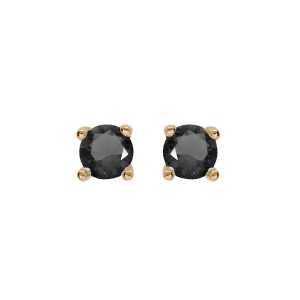 BOUCLES D'OREILLES TIGE SOLITAIRE PLAQUÉ OR OXYDE ROND NOIR SERTI 4 GRIFFES 3MM