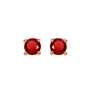 BOUCLES D'OREILLES TIGE SOLITAIRE PLAQUÉ OR OXYDE ROND ROUGE SERTI 4 GRIFFES 3MM