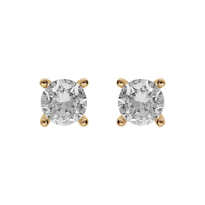BOUCLES D'OREILLES TIGE SOLITAIRE PLAQUÉ OR OXYDE BLANC SERTI 4 GRIFFES 4MM