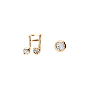 BOUCLES D'OREILLES TIGE PLAQUÉ OR 1 OXYDE BLANC SERTI CLOS ET 1 NOTE DE MUSIQUE