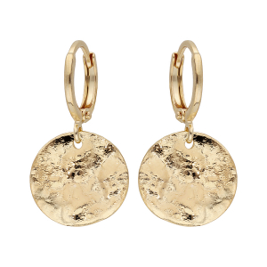 BOUCLES D'OREILLES CRÉOLES PLAQUÉ OR PENDANT PASTILLE FROISSÉE