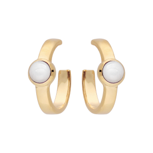 BOUCLES D'OREILLES TIGE CRÉOLES PLAQUÉ OR CABOCHON NACRE BLANCHE VÉRITABLE