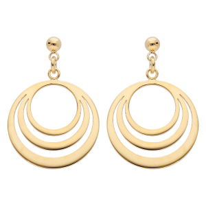 BOUCLES D'OREILLES TIGE PLAQUÉ OR PENDANTE 3 CERCLES