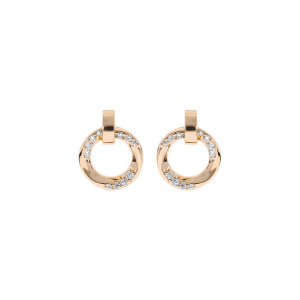 BOUCLES D'OREILLES TIGE PLAQUÉ OR CERCLE ONDULÉ OXYDES BLANCS SERTIS