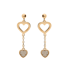 BOUCLES D'OREILLES TIGE PLAQUÉ OR COEUR ÉVIDÉ ET COEUR OXYDES BLANCS SERTIS