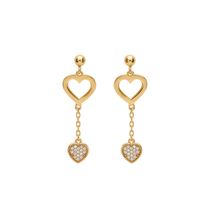 BOUCLES D'OREILLES TIGE PLAQUÉ OR COEUR ÉVIDÉ ET COEUR OXYDES BLANCS SERTIS