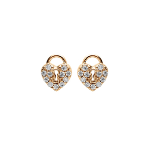 BOUCLES D'OREILLES TIGE PLAQUÉ OR CADENAS COEUR PAVÉ OXYDES BLANCS