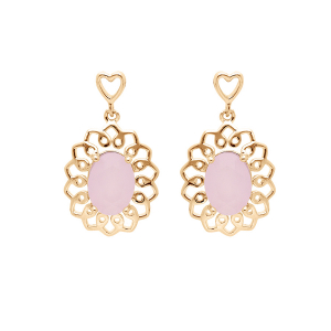 BOUCLES D'OREILLES TIGE PLAQUÉ OR MOTIF FLEUR PIERRE SYNTHETIQUE ROSE