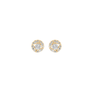 BOUCLES D'OREILLES TIGE PLAQUÉ OR RONDE OXYDES BLANCS SERTIS