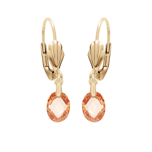 BOUCLES D'OREILLES DORMEUSE PLAQUÉ OR GOUTTE OXYDE FACETÉ ORANGÉ