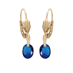 BOUCLES D'OREILLES DORMEUSE PLAQUÉ OR GOUTTE OXYDE FACETÉ BLEU FONCÉ