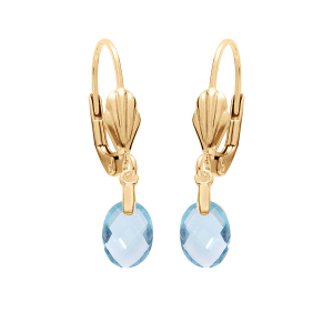 BOUCLES D'OREILLES DORMEUSE PLAQUÉ OR GOUTTE OXYDE FACETÉ BLEU CIEL
