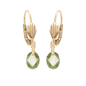 BOUCLES D'OREILLES DORMEUSE PLAQUÉ OR GOUTTE OXYDE FACETÉ VERT OLIVE