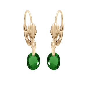 BOUCLES D'OREILLES DORMEUSE PLAQUÉ OR GOUTTE OXYDE FACETÉ VERT FONCÉ