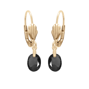 BOUCLES D'OREILLES DORMEUSE PLAQUÉ OR GOUTTE OXYDE FACETÉ NOIR