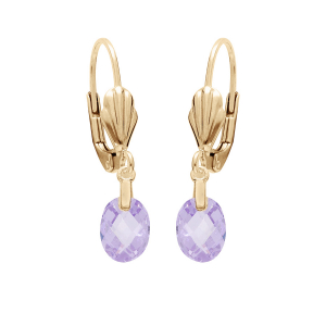 BOUCLES D'OREILLES DORMEUSE PLAQUÉ OR GOUTTE OXYDE FACETÉ MAUVE