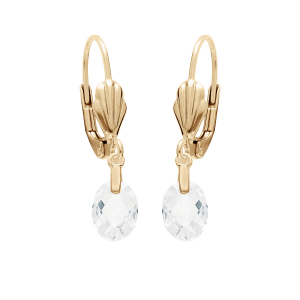 BOUCLES D'OREILLES DORMEUSE PLAQUÉ OR GOUTTE OXYDE FACETÉ BLANC