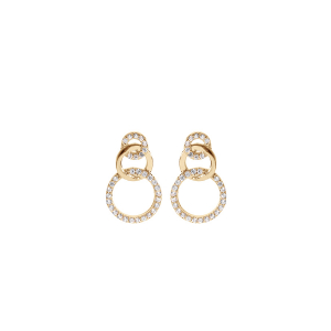 BOUCLES D'OREILLES TIGE PLAQUÉ OR 3 RONDS 1 LISSE ET 2 AVEC OXYDES BLANCS SERTIS