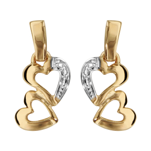 BOUCLES D'OREILLES TIGE PLAQUÉ OR 2 COEURS DECOUPES