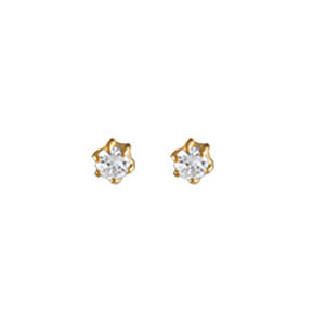 BOUCLES D'OREILLES TIGE PLAQUÉ OR PETIT MODELE DIAM 2 MM CLOU 4 GRIFFES PIERRE SYNTHETIQUE BLANCHE