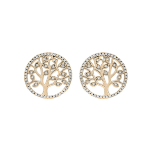 BOUCLES D'OREILLES TIGE PLAQUÉ OR ARBRE DE VIE 12MM OXYDES BLANCS SERTIS