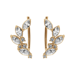 BOUCLES D'OREILLES PLAQUÉ OR CHEMIN D'OREILLE OXYDES BLANCS PÉTALES